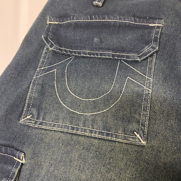 True Religion Jeans Baggy Carpenter Cargo Grunge Dirty Style  Size 34 Fits 38 - Picture 5 of 16
